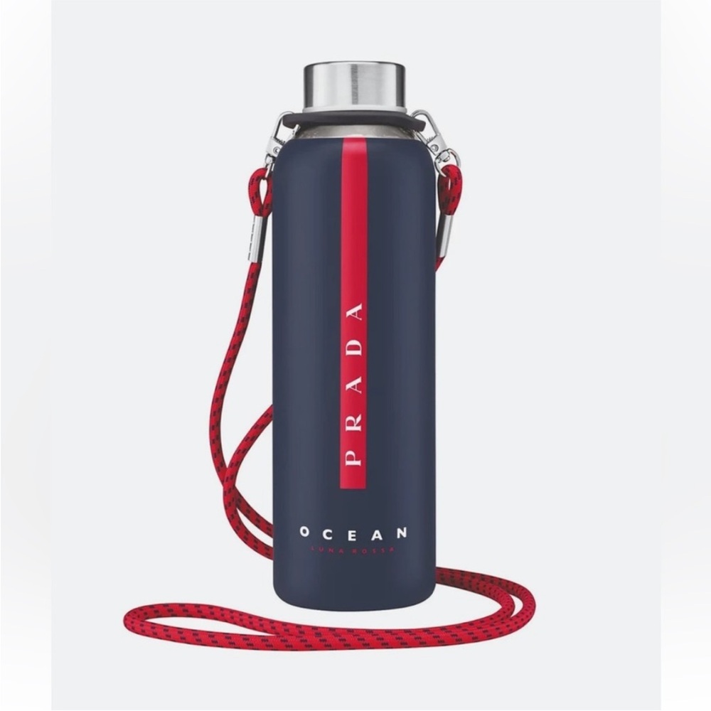 Prada Navy and Red Ocean Insulated Bottle with Strap